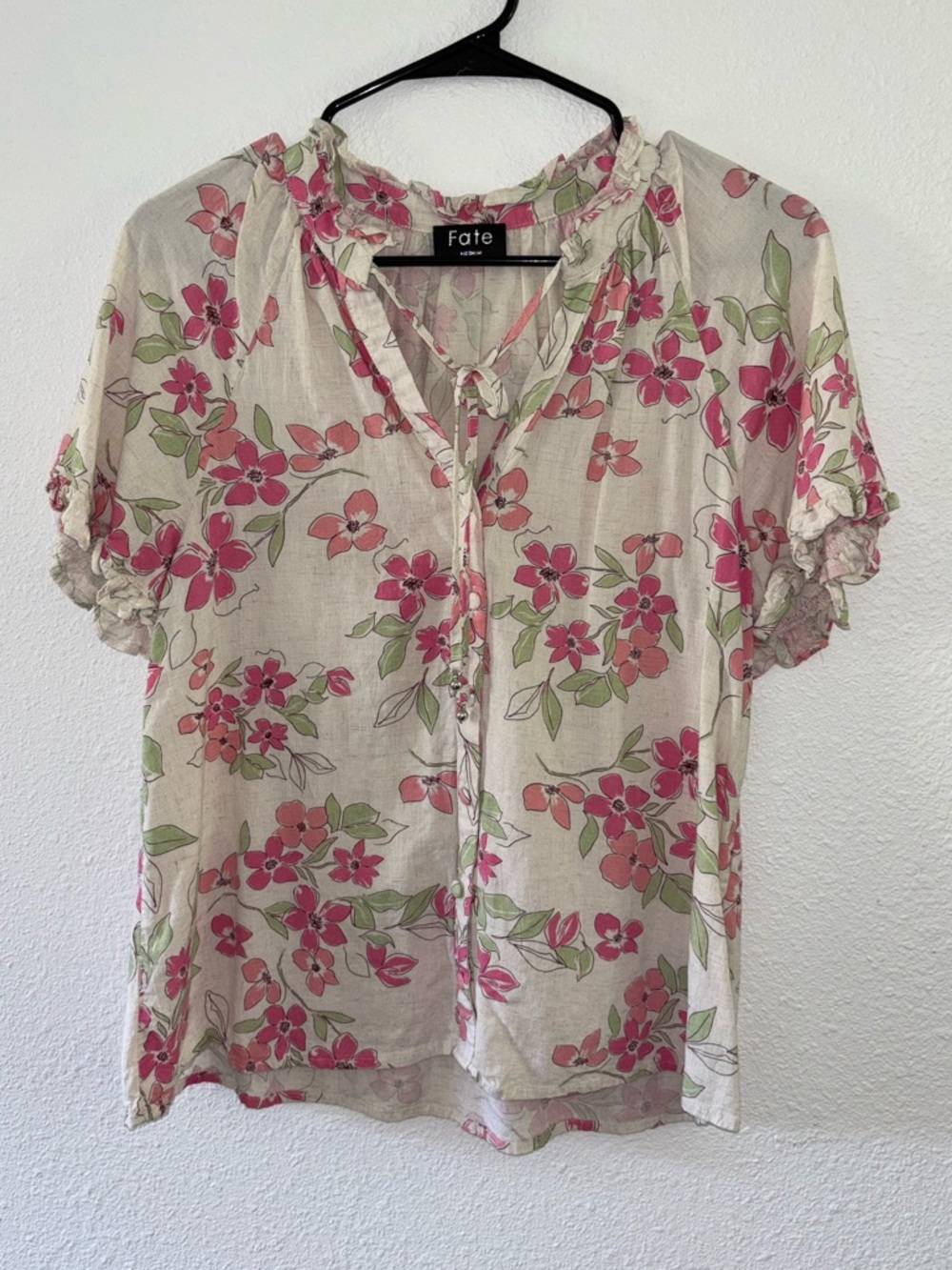 Fate Cream Blouse with Pink Floral Print